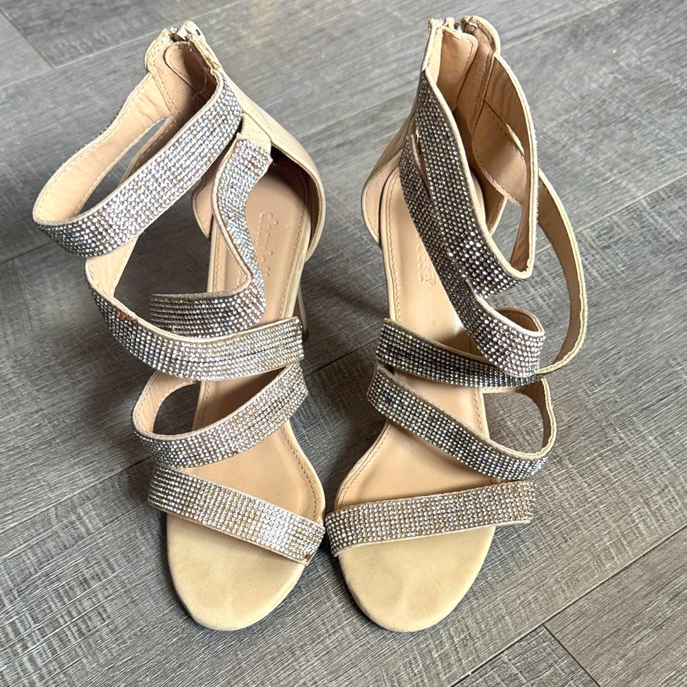 Charlotte Russe Beige and Silver Strappy Heels